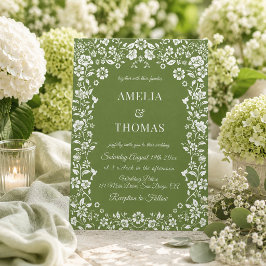 Grüne und weiße florale Hochzeit Einladung