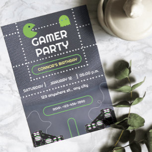 Grüne und Weiße Gamer-Geburtstagsfeier Einladung
