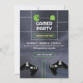 Grüne und Weiße Gamer Geburtstagsparty Einladung (Vorderseite)