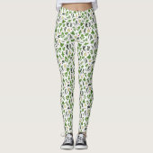 Grüne und weiße Gartenkräutern Muster Leggings (Vorderseite)