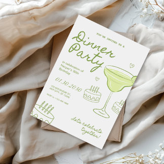 Grüne und Weiße Geburtstags-Dinnerparty Einladung