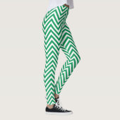 Grüne und weiße Grafik-Design Zigzag Muster Leggings (Rechts)