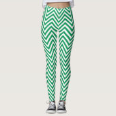 Grüne und weiße Grafik-Design Zigzag Muster Leggings (Vorderseite)