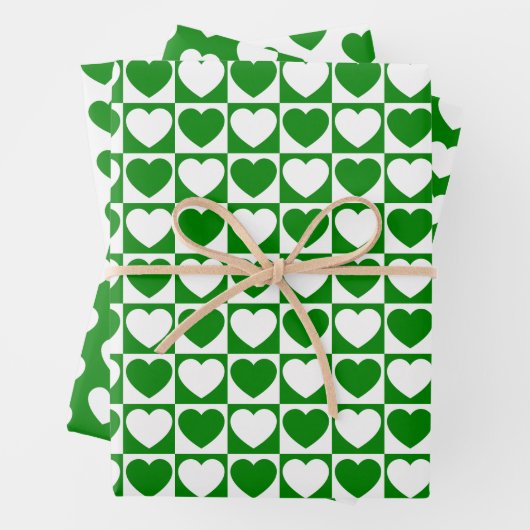 Grüne und Weiße Herzen Geschenkpapier Set (Beispiel)