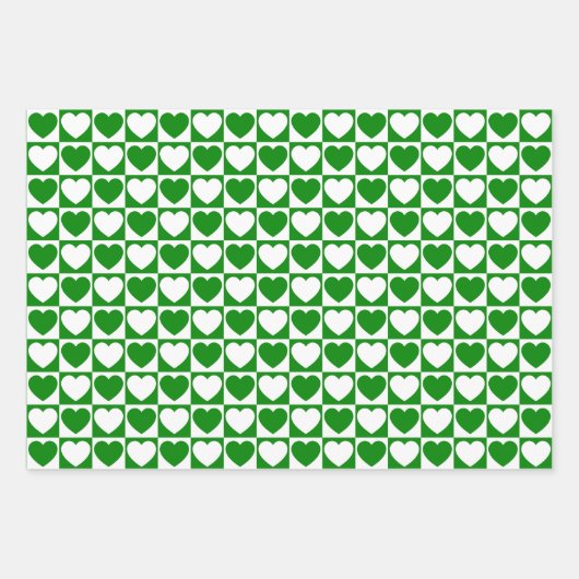 Grüne und Weiße Herzen Geschenkpapier Set (Vorderseite)