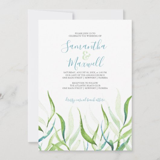 Grüne und weiße Hochzeit mit botanischer Wasserfar (Vorderseite)