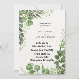 Grüne und weiße Hochzeitseinladung mit Blumen Einladung