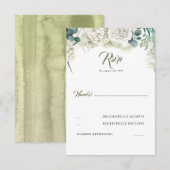 Grüne und weiße Hydrangea Wedding RSVP Karte (Vorne/Hinten)