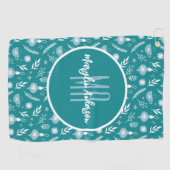 GRÜNE UND WEISSE KRISTALLORNAMENTE CUSTOM MONOGRAM GOLFHANDTUCH (Horizontal)