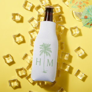 Grüne und weiße Palm-Palmetto-Baum-Monogramm Flaschenkühler