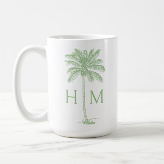 Grüne und weiße Palm-Palmetto-Baum-Monogramm Kaffeetasse (Links)