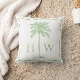 Grüne und weiße Palm-Palmetto-Baum-Monogramm Kissen