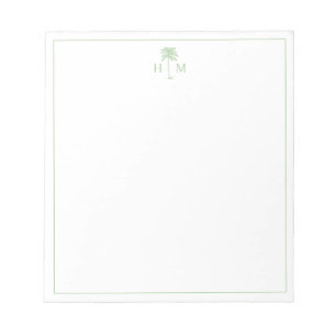 Grüne und weiße Palm-Palmetto-Baum-Monogramm Notizblock