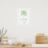 Grüne und Weiße Palm-Palmetto-Baum-Monogramm Poster (Küche)