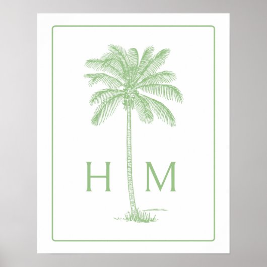 Grüne und Weiße Palm-Palmetto-Baum-Monogramm Poster (Vorne)