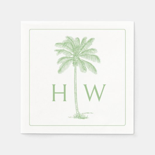 Grüne und weiße Palm-Palmetto-Baum-Monogramm Serviette (Vorderseite)
