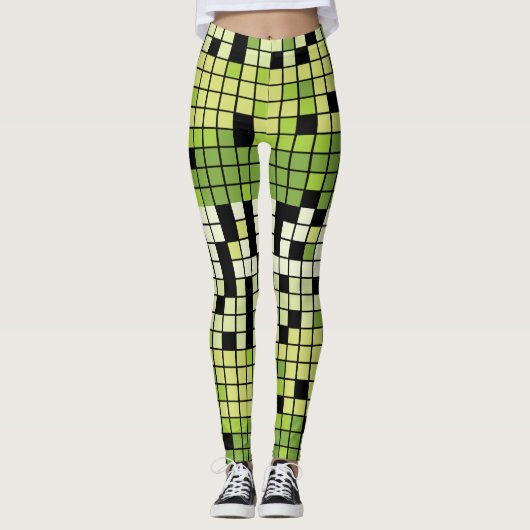 Grüne und weiße Quadrate mit benutzerdefinierter F Leggings (Vorderseite)