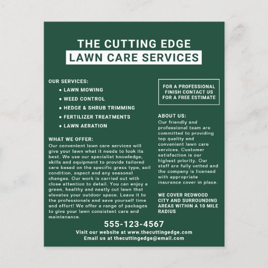Grüne und weiße Rasenpflege Flyer (Vorne)