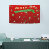 Grüne und weiße Schneeflocken auf rotem Boden Banner (Messeveranstaltung)