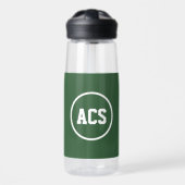 Grüne und weiße Schulfarben und Buchstaben Trinkflasche (Vorne)
