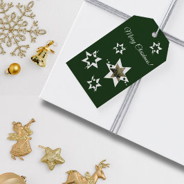 Grüne und weiße Sterne Frohe Weihnachten Custom Fo Geschenkanhänger