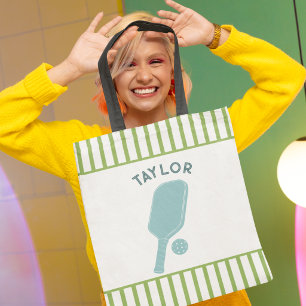 Grüne und weiße Streifen Pickleball Personalisiert Tasche