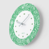 Grüne und weiße Vintage Blütenpalette Große Wanduhr (Winkel)