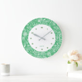 Grüne und weiße Vintage Blütenpalette Große Wanduhr (Zuhause)