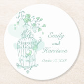 Grüne und weiße Vögel öffnen Käfig Hochzeit Unters Runder Pappuntersetzer (Vorderseite)