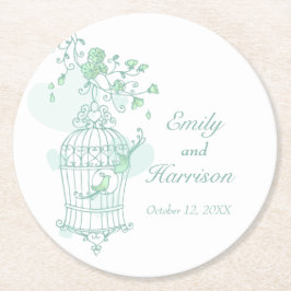 Grüne und weiße Vögel öffnen Käfig Hochzeit Unters Runder Pappuntersetzer