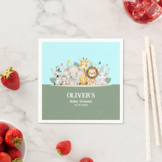 Grüne und weiße Wasserfarbe Babydusche Papier Napk Serviette