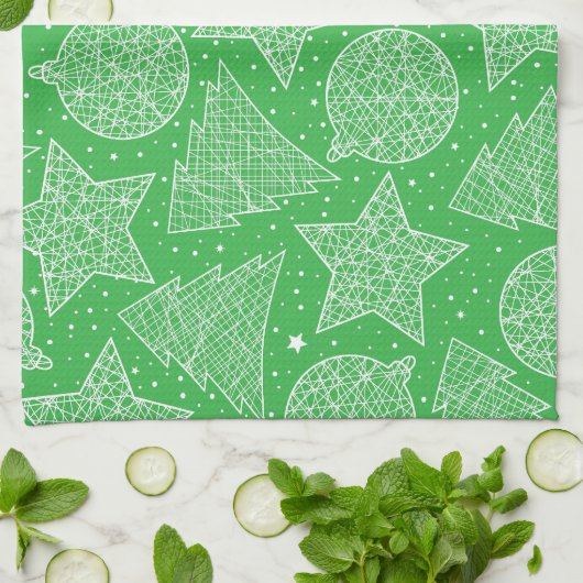 Grüne und weiße Weihnachtsküche Handtücher (Gefaltet)