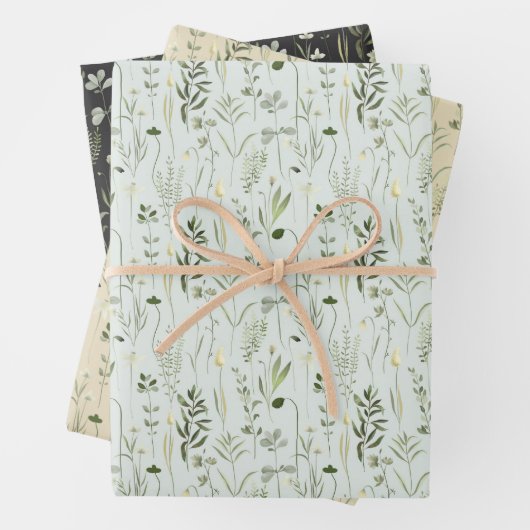 Grüne und weiße Wildblumen Geschenkpapier Set (Beispiel)
