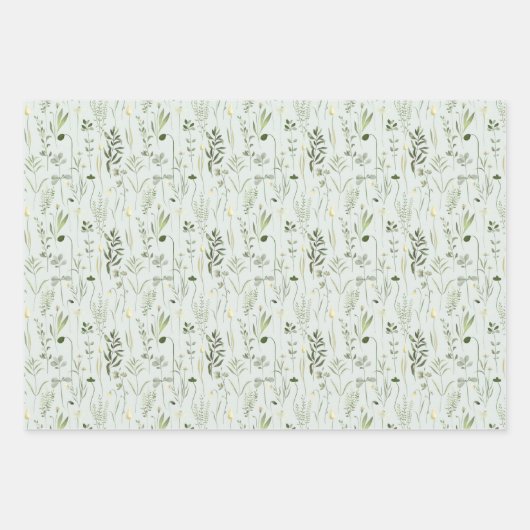 Grüne und weiße Wildblumen Geschenkpapier Set (Vorderseite)