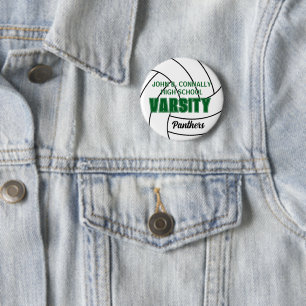 Grüne Uni-Volleyball-Anstecknadel mit Schulgeist Button