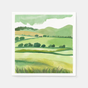 Grüne üppige Hügel Natur Aquarell Serviette