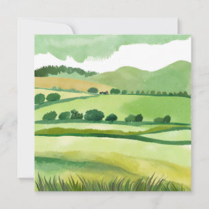 Grüne üppige Hügellandschaft   Natur Aquarell Karte
