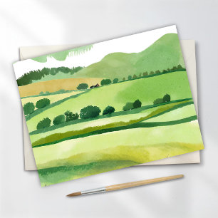 Grüne üppige Hügellandschaft   Natur Aquarell Postkarte