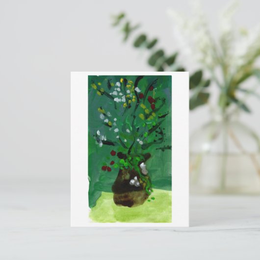 Grüne Vase auf grüner Hinterkarte Postkarte (Stehend Vorderseite)