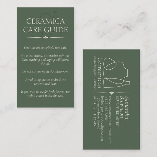 Grüne Vase Keramik Kümmre Instruction Visitenkarte (Vorne/Hinten)