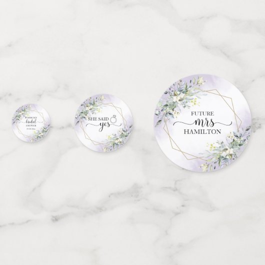 Grüne Vegetation Watercolor Lila Brautparty Konfetti (Vorderseiten)