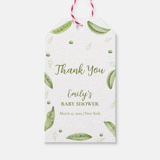 Grüne Veggie Sweet Pea in Pod Baby Dusche Geschenkanhänger (Vorderseite)