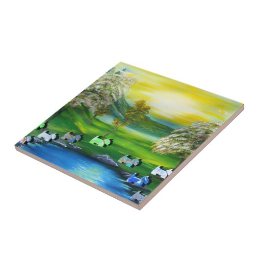 Grüne Venus-Schotten am Teich Fliese (Seite)