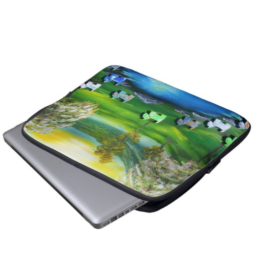 Grüne Venus-Schotten am Teich Laptopschutzhülle (Vorne Knopf)