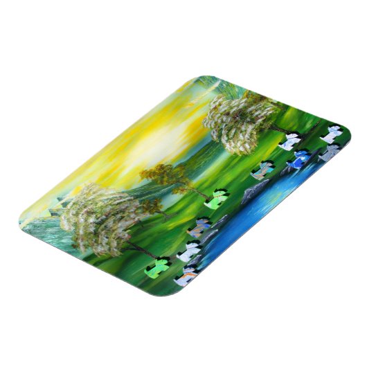 Grüne Venus-Schotten am Teich Magnet (Linke Seite)