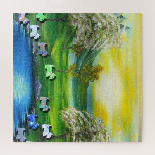 Grüne Venus-Schotten am Teich Puzzle (Horizontal)