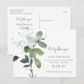Grüne verändern das Datum Eukalyptus Hochzeit Ankündigungspostkarte (Vorne/Hinten)