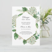 Grüne verändern das Datum Hochzeit verschoben Einladung (Stehend Vorderseite)