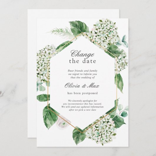 Grüne verändern das Datum Hochzeit verschoben Einladung (Vorne/Hinten)