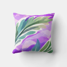 GRÜNE VERLASSEN MIT LILA HINTERGRUND KISSEN